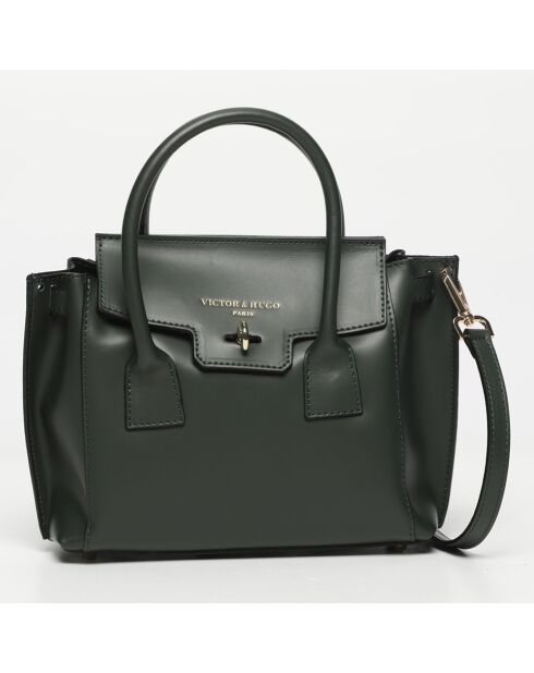 Bolso de piel Jany verde botella - 25x19x7 cm