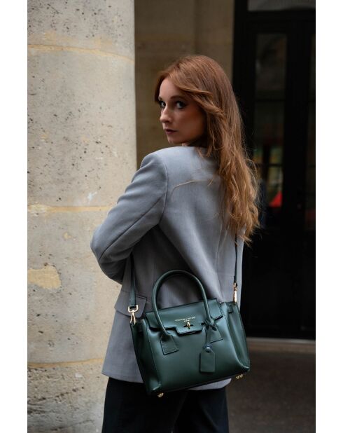 Bolso de piel Jany verde botella - 25x19x7 cm