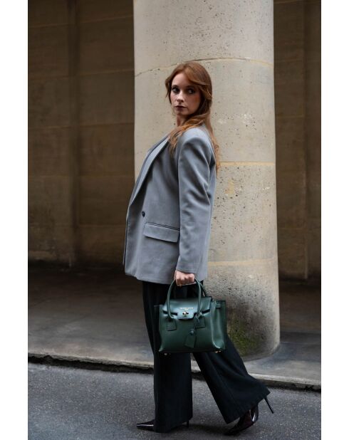 Bolso de piel Jany verde botella - 25x19x7 cm