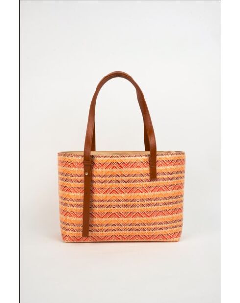 Azura leren draagtas cognac/multi bordeaux - 28 x20 x11cm