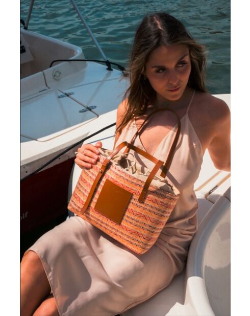 Azura leren draagtas cognac/multi bordeaux - 28 x20 x11cm