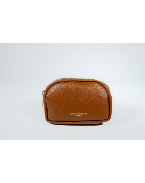 Porte-monnaie en cuir Gema camel - 15x10x5cm