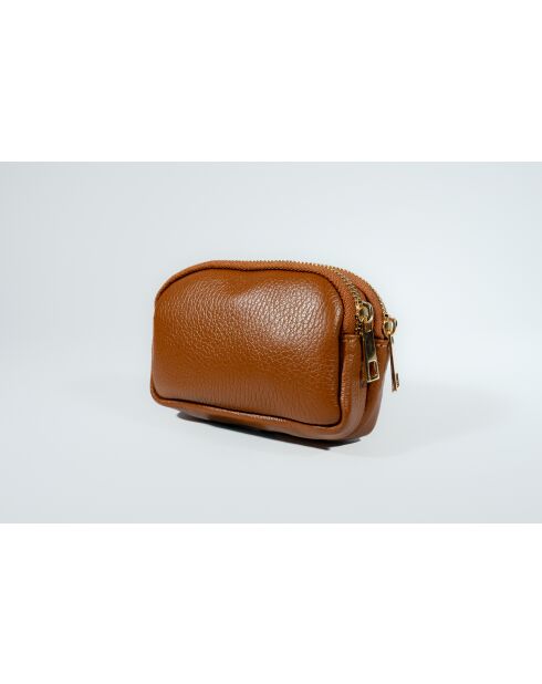 Porte-monnaie en cuir Gema camel - 15x10x5cm