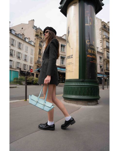 Sac porté épaule en cuir Briana box bleu ciel