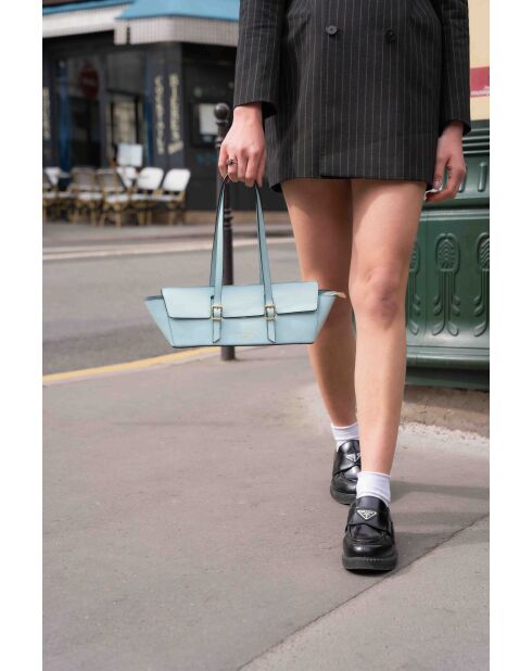 Sac porté épaule en cuir Briana box bleu ciel