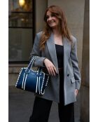 Kamelia leren handtas marineblauw/gebroken wit - 20x25x9cm