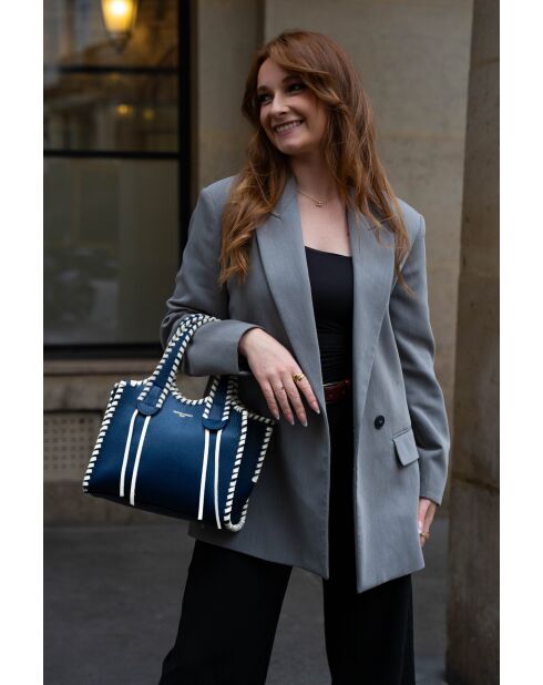 Kamelia leren handtas marineblauw/gebroken wit - 20x25x9cm