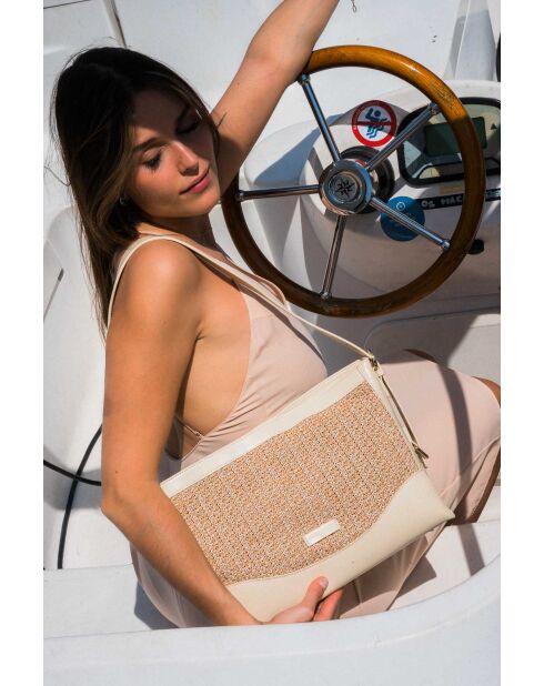 Sac porté épaule en cuir Malaya blanc casse - 33 x24 x10cm