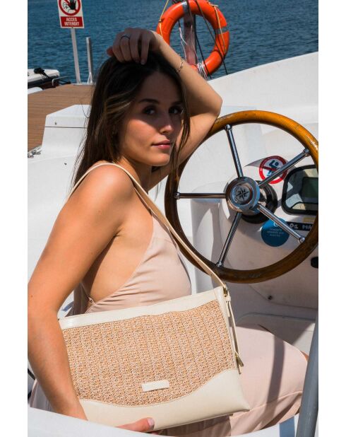 Sac porté épaule en cuir Malaya blanc casse - 33 x24 x10cm