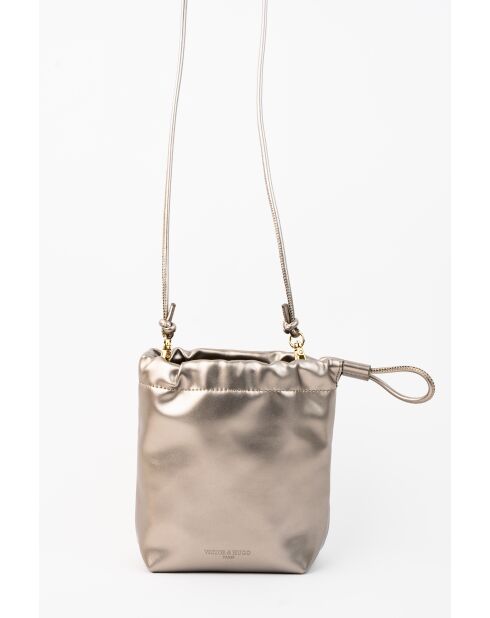 Elva Schultertasche aus bronzefarbenem Leder, 12 x 17 x 8 cm