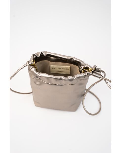 Elva Schultertasche aus bronzefarbenem Leder, 12 x 17 x 8 cm