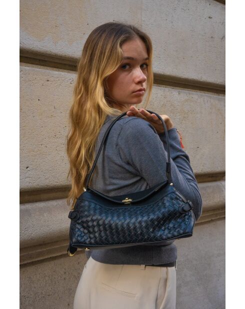 Bandolera Yzel de piel negra - 30 x 15 x 10 cm