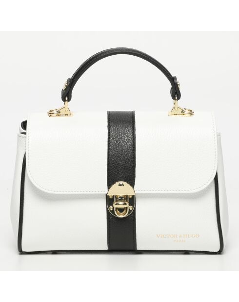 Sac à main en cuir Giverny blanc + noir - 26 x18 x10 cm