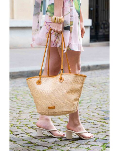 Sac cabas en cuir Solea camel clair - 50 x28x18cm