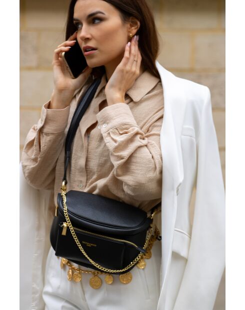 Sac banane en cuir Aly noir - 21 x13 cm