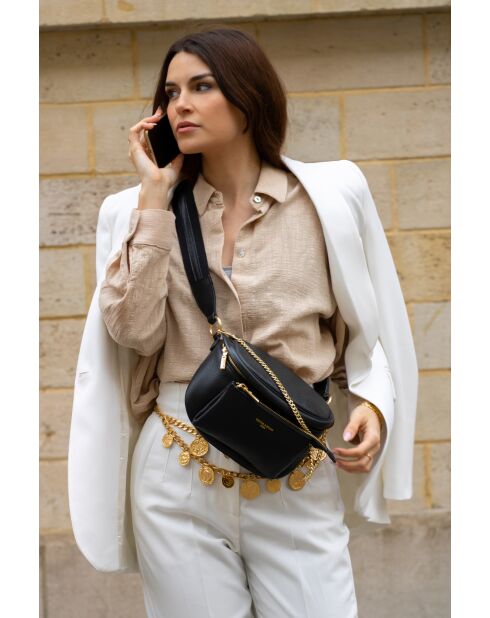 Sac banane en cuir Aly noir - 21 x13 cm