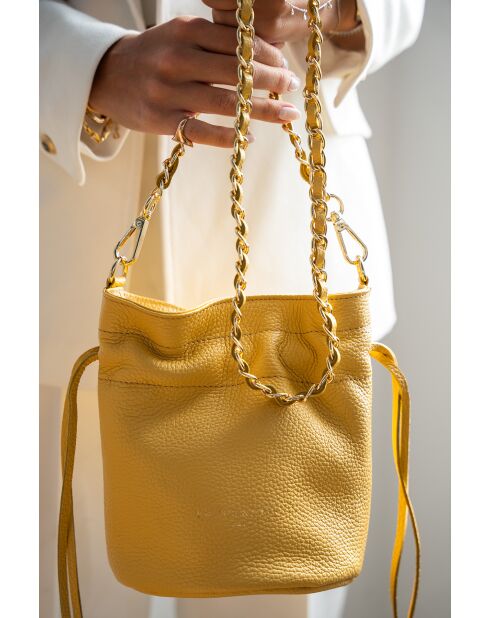 Sac bandouliere en cuir Eonora jaune - 17 x19,5 x15 cm