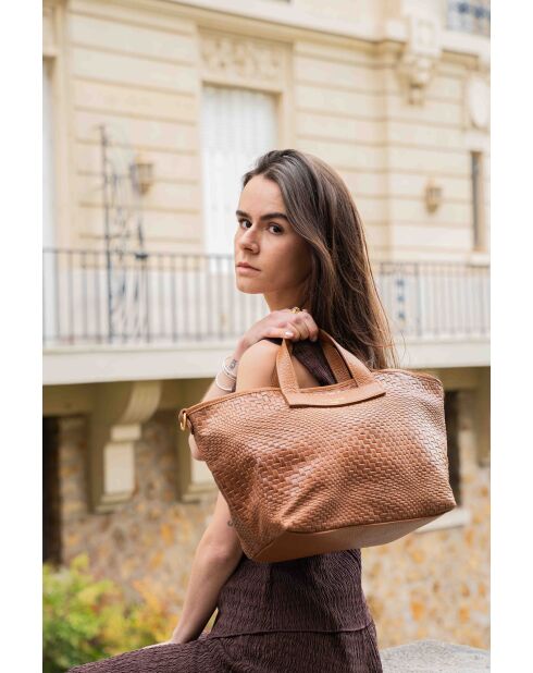Sac à main en cuir Monaco camel - 43 x26 x14,5 cm
