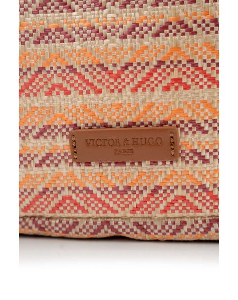 Sac cabas en cuir Solea cognac / multi bordeaux - 50 x28x18cm