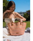 Sac cabas en cuir Solea cognac / multi bordeaux - 50 x28x18cm