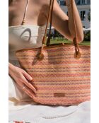 Sac cabas en cuir Solea cognac / multi bordeaux - 50 x28x18cm