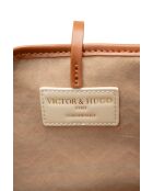 Sac cabas en cuir Solea cognac / multi bordeaux - 50 x28x18cm