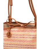 Sac cabas en cuir Solea cognac / multi bordeaux - 50 x28x18cm