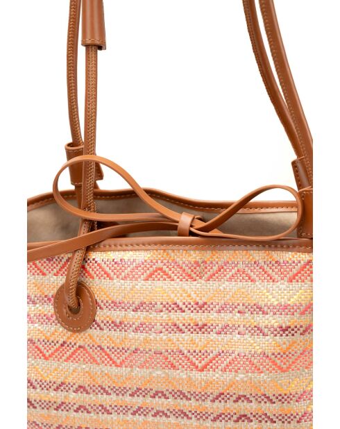 Sac cabas en cuir Solea cognac / multi bordeaux - 50 x28x18cm
