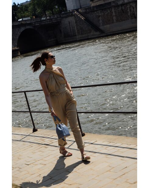 Hemelsblauwe leren mini-zeehondenzak van Livy - 18 x 21,5 x 11 cm