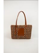 Azura Tragetasche aus Leder Cognac/Mehrbeige - 28 x 20 x 11 cm