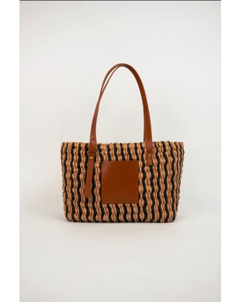 Azura leren draagtas cognac/multi beige - 28 x20 x11cm