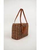 Azura Tragetasche aus Leder Cognac/Mehrbeige - 28 x 20 x 11 cm