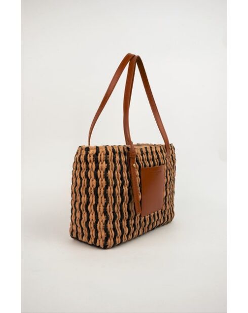 Azura leren draagtas cognac/multi beige - 28 x20 x11cm