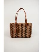 Azura Tragetasche aus Leder Cognac/Mehrbeige - 28 x 20 x 11 cm