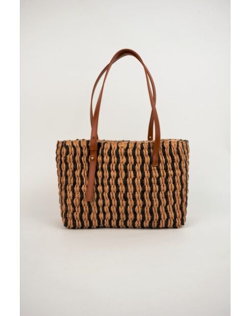 Azura leren draagtas cognac/multi beige - 28 x20 x11cm