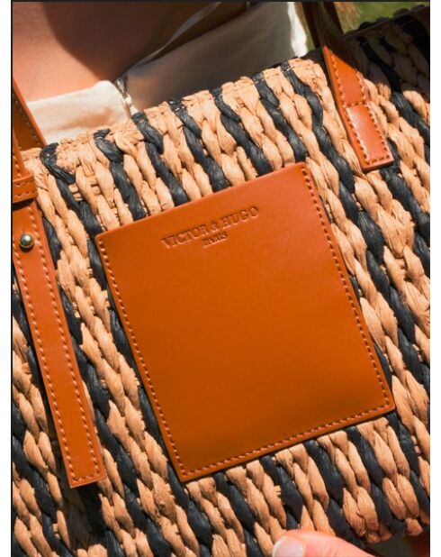 Azura leren draagtas cognac/multi beige - 28 x20 x11cm