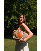 Azura Tragetasche aus Leder Cognac/Mehrbeige - 28 x 20 x 11 cm