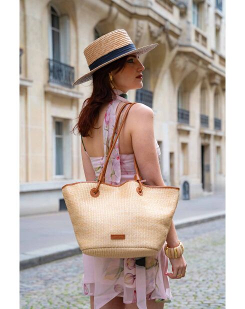 Sac cabas en cuir Solea cognac - 50 x28x18cm