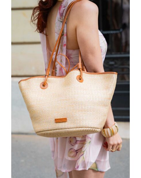 Sac cabas en cuir Solea cognac - 50 x28x18cm