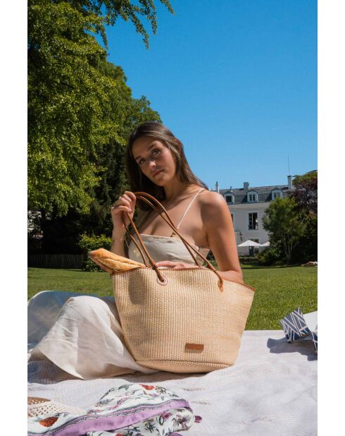 Sac cabas en cuir Solea cognac - 50 x28x18cm