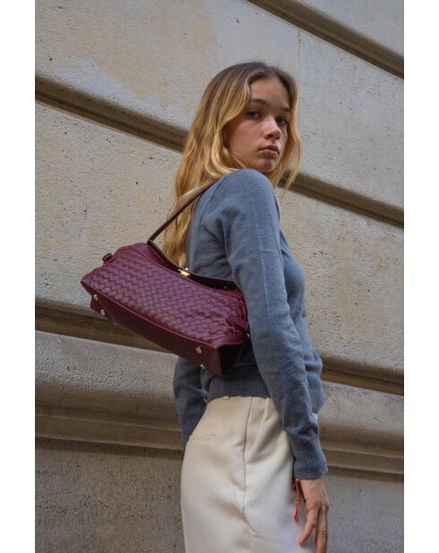 Sac porté épaule en cuir Yzel bordeaux - 30 x15 x10cm