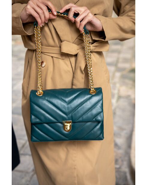 Sac bandouliere en cuir Clea bleu canard - 26 x18 x9,5 cm