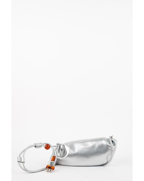 Sac bandouliere en cuir Aina argenté - 26 x12 x5cm