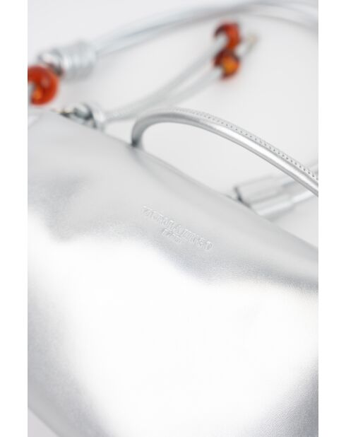 Sac bandouliere en cuir Aina argenté - 26 x12 x5cm