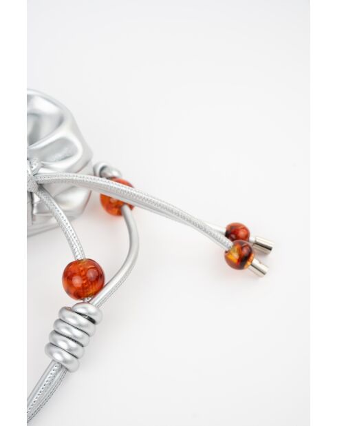 Sac bandouliere en cuir Aina argenté - 26 x12 x5cm