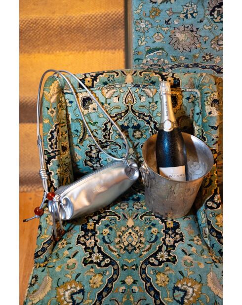 Sac bandouliere en cuir Aina argenté - 26 x12 x5cm