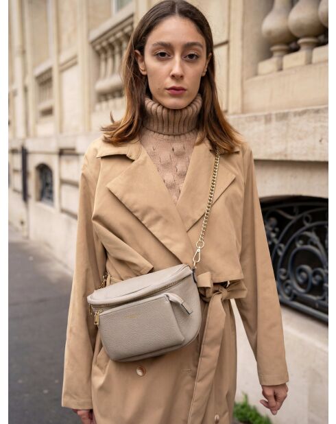 Sac banane en cuir Aly taupe - 21 x13 cm