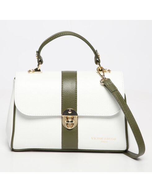 Sac à main en cuir Giverny blanc/ vert bouteille - 26 x18 x10 cm