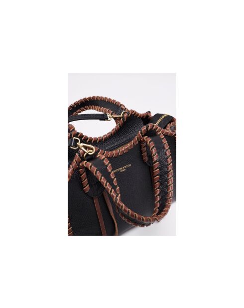 Kamelia zwarte en bruine leren handtas - 20x25x9cm