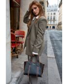 Kamelia zwarte en bruine leren handtas - 20x25x9cm